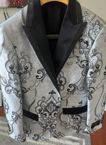 Men's Black Silver Shiny Paisley INSOMNIA Jacket Entertainer Event Prom Sz M - Picture 1 of 5