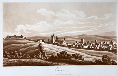 1821 Exeter, Devon, Sepia Aquatinta, Mawman nach Shepherd, Topographie