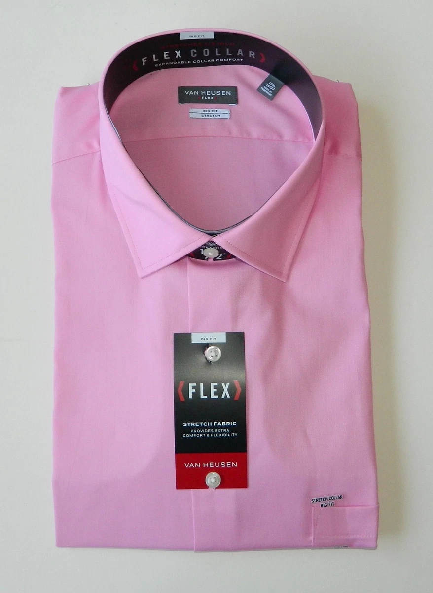 Van Heusen Men's Big & Tall Dress Shirt Desert Rose Pink Flex Collar 17.5  18 New