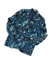 Vtg Sandwich Isles Men’s Sport Coat Tiki Blue Tapa Blazer 60s Mod Medium L39