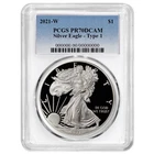 2021-W Proof $1 Type 1 American Silver Eagle PCGS PR70DCAM Blue Label White