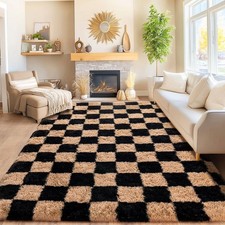 Tapis de Zone pour Salon Chambre 8x10, Tapis à Damiers Ultra Moelleux Shag Moderne...