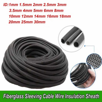 Black 600°C HIGH TEMP Fiberglass Sleeving Wire Cable Insulation Tube ID 1-30mm