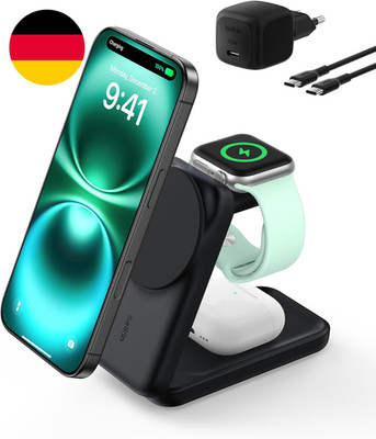 Belkin Ultracharge 3 in 1 Ladestation Mit Qi2.2, 25W, Ladegerät Magsafe Kompatib