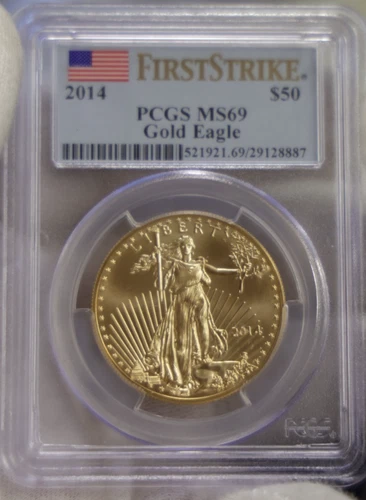 2014 US 1 oz Gold Eagle $50 PCGS MS69 First Strike Flag Label