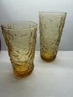 Vtg Anchor Hocking Lido Milano Honey Gold Amber Crinkle Glass Tumbler Set of 2