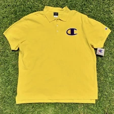 New Champion POLO Shirt Pique Big Chenille C Logo Short Sleeve Ringer Mens Sz XL