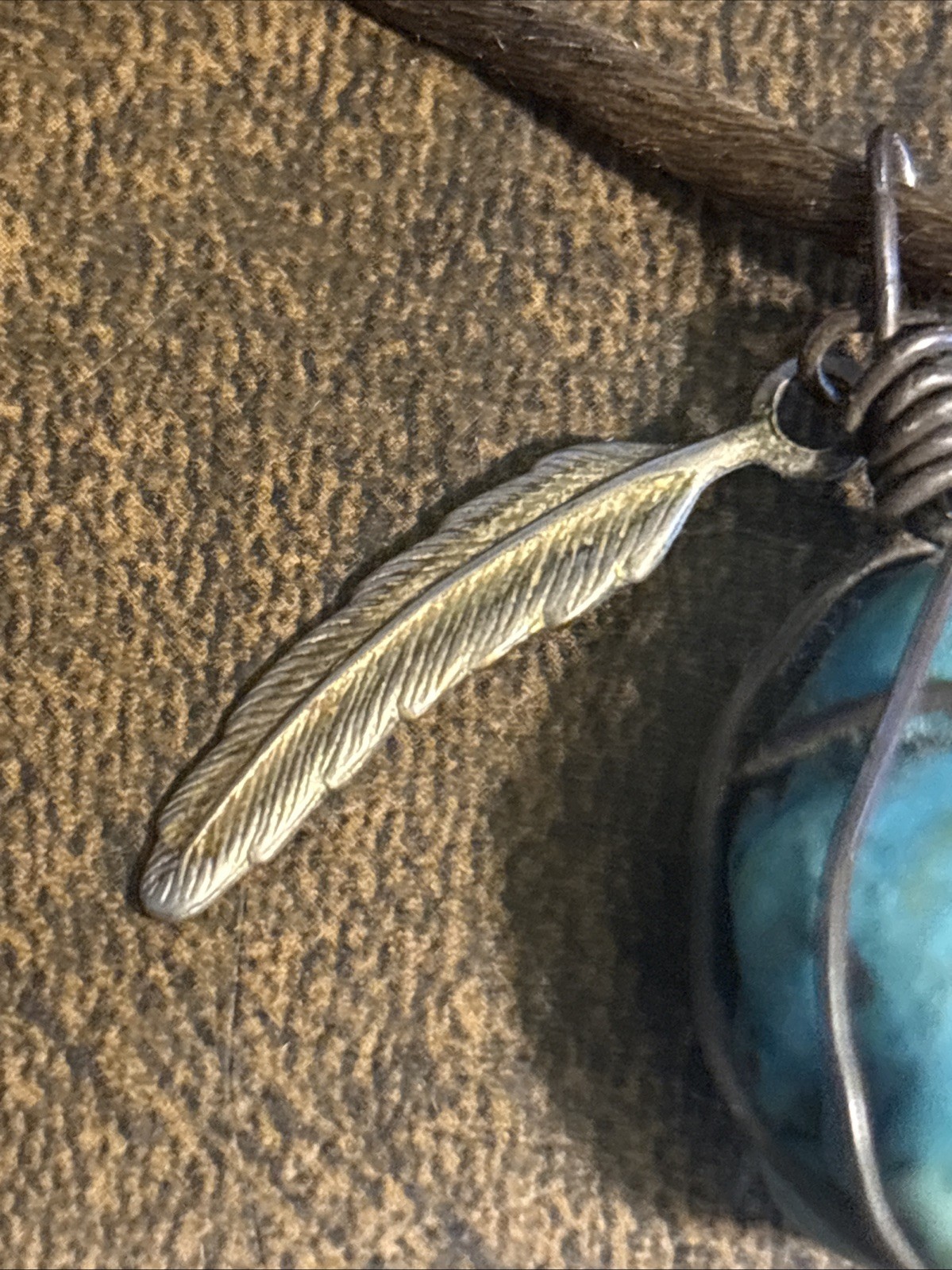 Rustic Wrapped Turquoise Stone Leaf Design Dangle… - image 2