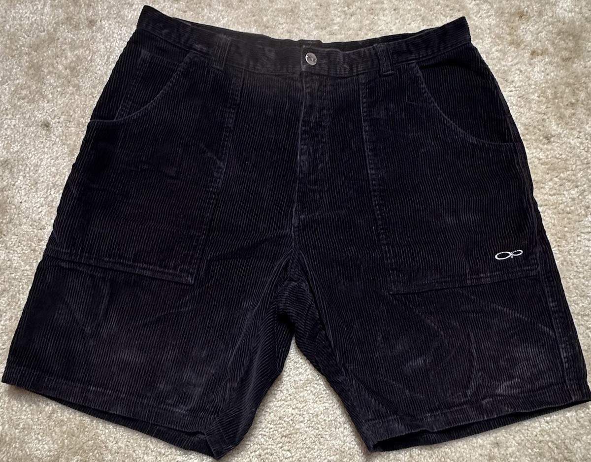 VTG Ocean Pacific OP Shorts Mens 38 Black Corduroy 90s Y2K Baggy