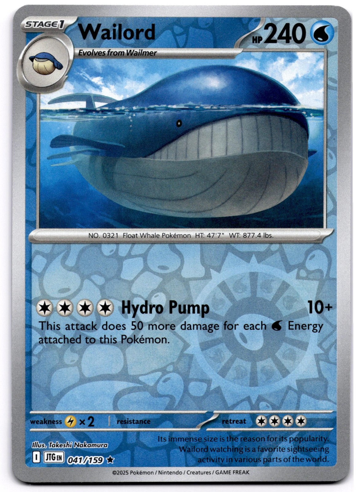 Wailord - Reverse Holo Rare SV09: Journey Together 041/159 NM Pokemon