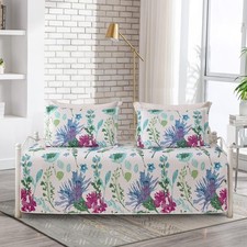 Jarson 3 Pcs Floral Daybed Cover Set Twin Size Purple Green White Flower Sofa Co