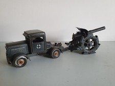 Tippco Lineol LKW Schlepper Kanone Laufschuhe Uhrwerk Blechspielzeug Militär WK