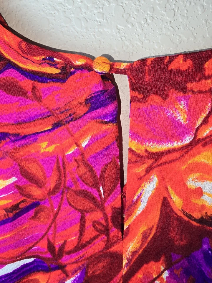 VINTAGE 60s 70s Psychedelic Floral Kaftan Muumuu Maxi Dress Hot Pink Orange... - Image 3 of 4