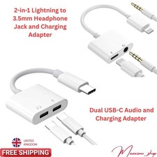 2in1 Audio Charger Adapter Splitter Dual Headphone Aux iPhone 11 to 17 X Pro max