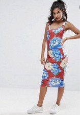 Adidas Originals x FARM Rio Chita Tank Dress Bodycon Stripes Floral Red M RARE