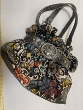 Kathy Van Zeeland Multicolor Floral Satchel Metallic Silver Handles