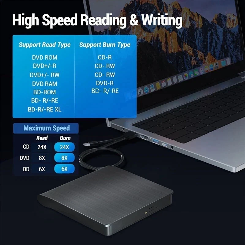 External USB 3.0 BluRay CD/DVD Writer for ASUS HP Dell Lenovo LINUX PC Laptop - Image 4 of 4