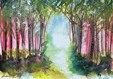 Watercolor ACEO Original Painting by Mary King - Enchanted Forest Entrance