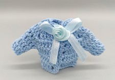Crochet mini jacket, baby blue with blue accent bow, crochet favors, Set of 6