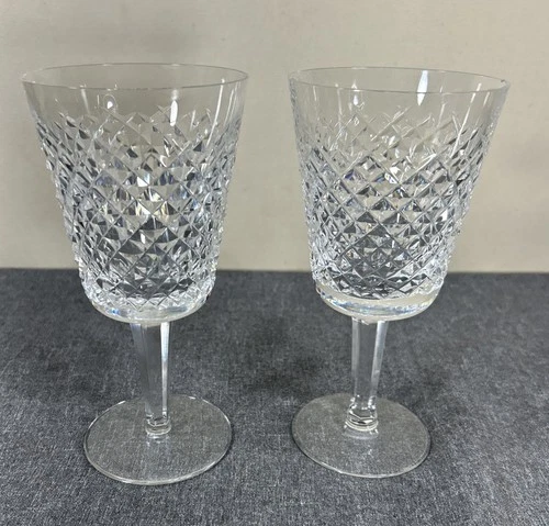Two Vtg Waterford Crystal Water Goblets Glasses Alana Pattern Ireland 7” Read*