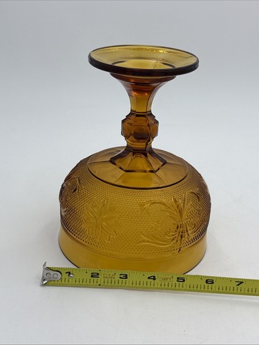 Vintage Indiana Glass Tiara Sandwich Pattern 7.5" Pedestal Footed Amber Compote - Picture 8 of 8