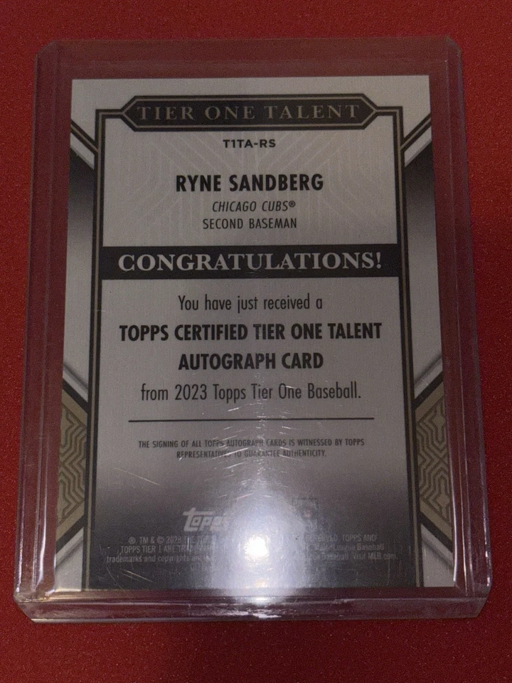 RYNE SANDBERG 2023 TOPPS TIER ONE METALLIC AUTOGRAPH 03/25 CHICAGO CUBS HOF RIP - Image 2 of 2