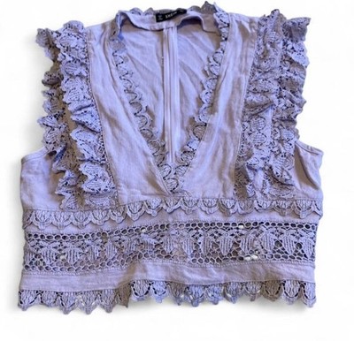 Woman s Lilac Ruffled Deep v-neck Sleeveless Blouse With Zipper Bohoglam