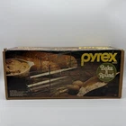 VINTAGE PYREX BAKE A ROUND GLASS BREAD BAKING TUBE W/CHROME RACK #990 Corning