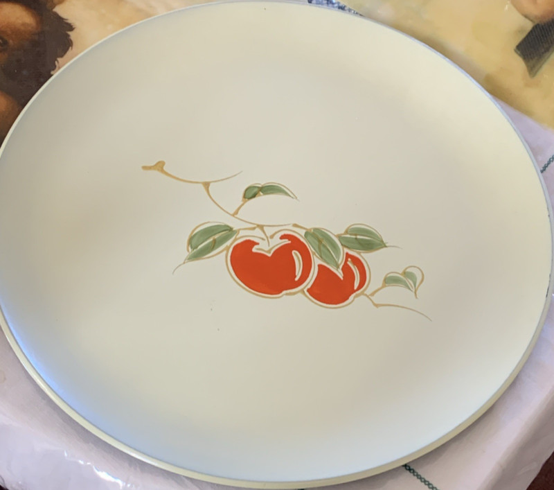 O.C.C Japan Handpainted Ceramic Fruit Plate, Red Green White, Round, Decorative