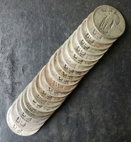Lot of 20 25c Standing Liberty Silver Quarter Dollars with Dates
