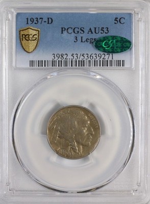 1937-D 3 Leg Buffalo Nickel PCGS AU53 CAC