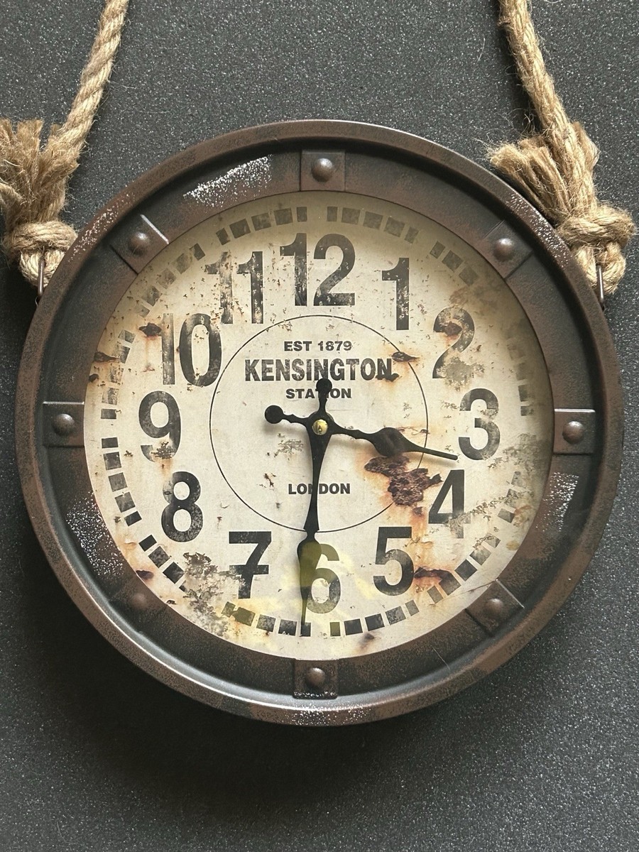 Kensington Station 11” Distressed Bronze Metal Clock w/ Rope