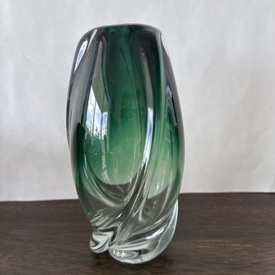Vintage Val Saint Lambert Ovoid Blown Glass Green 8  Vase