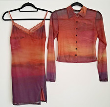 Motel Co-ord Size S (UK 8) Slip Dress and Blouse Shirt Sheer, Sunset