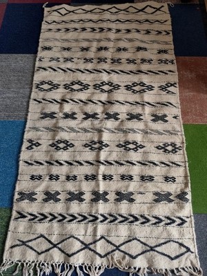 Creme Kelim Teppich Wolle Marokkanisch HANDARBEIT Neuware In UK Geometrisch Berber