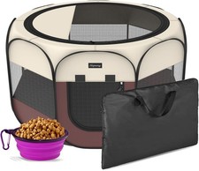 Removable Shade Cover Spacious Foldable 8-Panel Brown Puppy Playpen