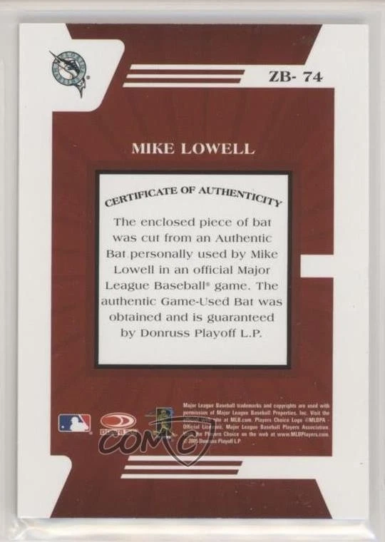 2005 Donruss Zenith Z-Bats Mike Lowell #ZB-74 - Image 2 of 2