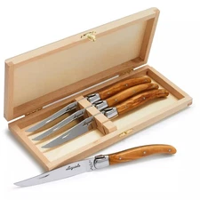 Jean Dubost Laguiole Olivewood Steak Knives, Set of 4 MSRP $250 - New Sealed