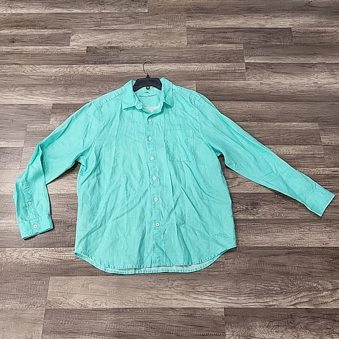 Green TOMMY BAHAMA Long Sleeve Linen Button Up Shirt ~ Size L