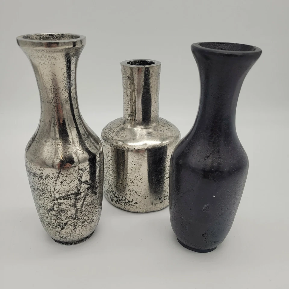Vase Alu Dekovase Aluminium Schwarz Silber Deko Landhaus Modern Massiv - Bild 2 von 4