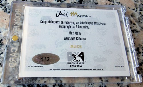 MATT CAIN ASDRUBAL CABRERA 2005 Just Minors Black Auto SSP 1/2 Rookie WS Champs - Picture 3 of 3