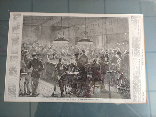 Impresión ARTE (1872) "PLAYING POOL PARIS CAFÉ LIBERACIÓN TERRITORIAL Harpers DE