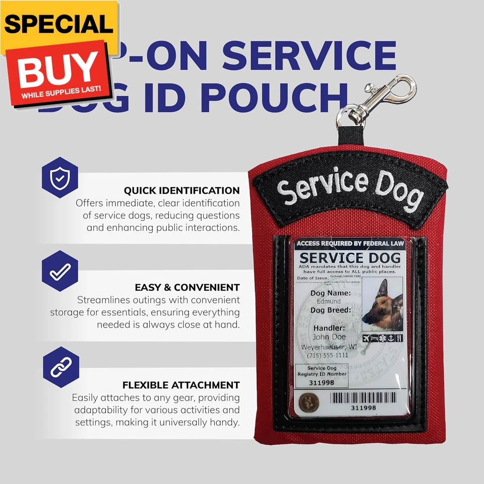 Bolsa para tarjeta de identificación de perro de servicio ActiveDogs - Etiqueta de exhibición de insignia de identificación con clip Foto 2 de 4