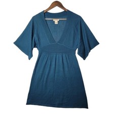 J.J.Always Womens Knit Wool Sweater Dress Small Lightweight V-Neck Blue