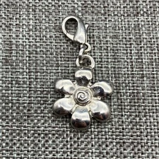 Flower Charm Pendant Dangle Shiny Silver Six Petal Spiral Retro Soft Girl Cottag
