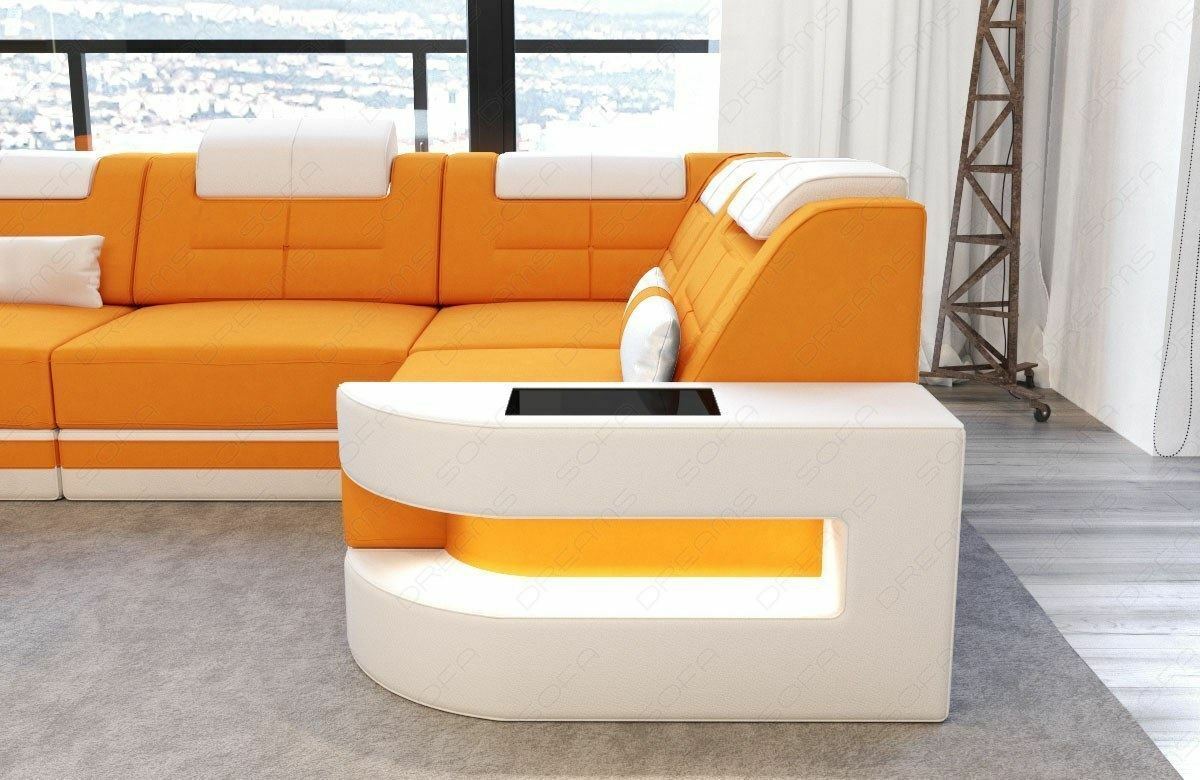 Eckcouch Couch Ecksofa Sofa COMO L Form Mikrofaser Orange Modern Polsterecke LED