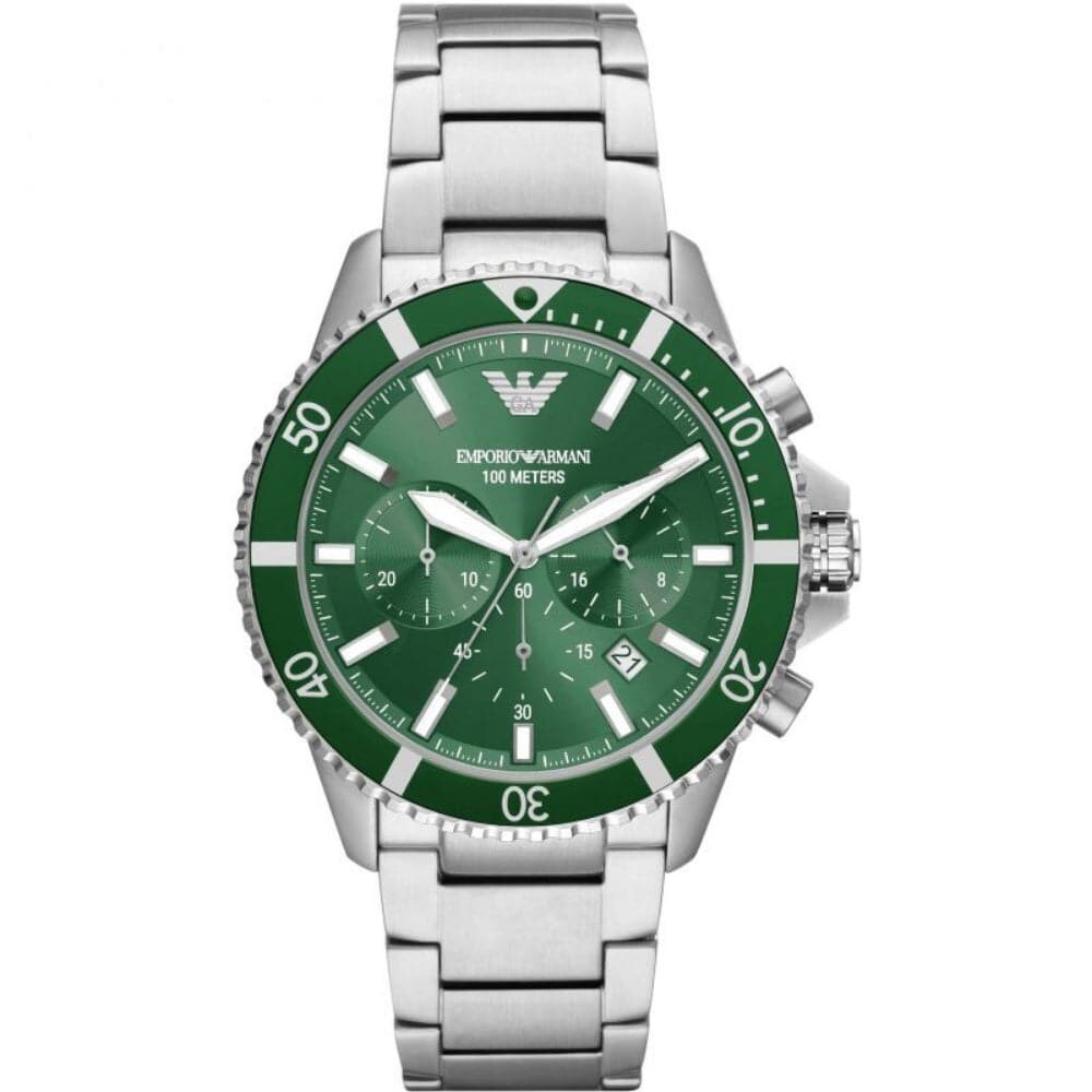 Emporio Armani Men's Green Dial Silver Stainless Steel Watch AR11500