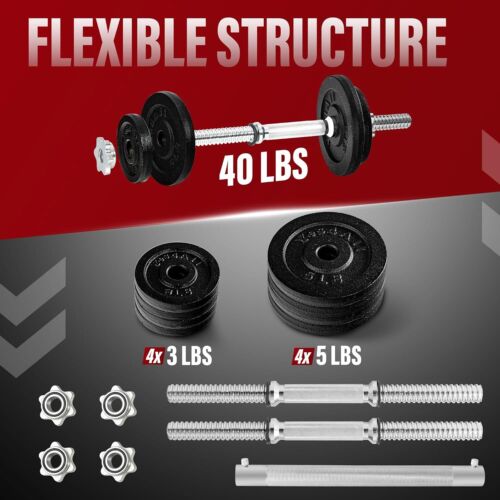 Yes4All Adjustable Dumbbell Set 40-200lbs w/Star Lock Collars & Weight Plates - Picture 2 of 6