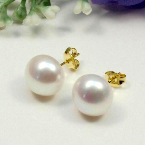 Beautiful 18 ct 7mm white high lustre freshwater pearl stud earrings - Picture 2 of 4