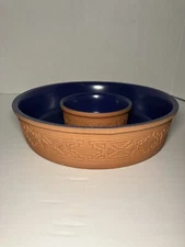 Terra Cotta Chip & Dip Set Arizona Decoration Blue Glaze Interior 11”